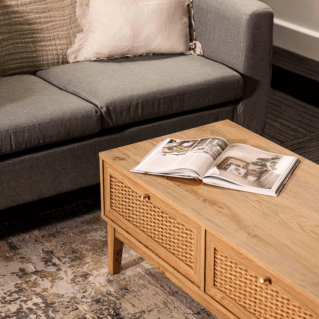 Bordeaux Boho Natural Wood & Rattan Rectangle Coffee Table